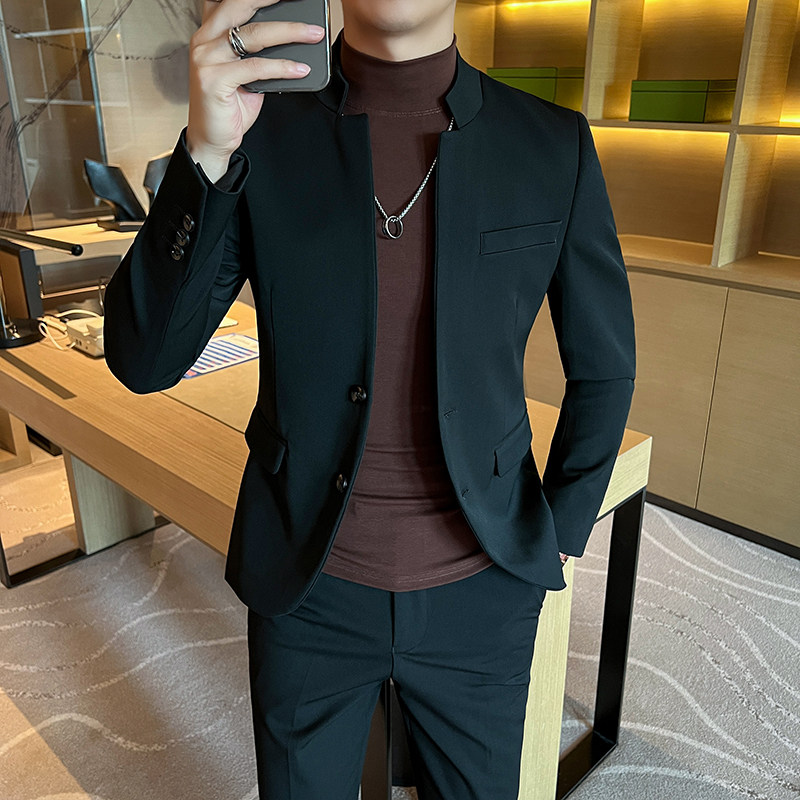 秋冬咖啡打底中式立领西装高级感男装中山装单件西服DX2306-P155,男装T恤,星座197