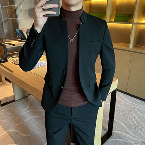 秋冬咖啡打底中式立领西装高级感男装中山装 单件西服DX2306-P155图片