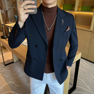 男士 双排扣新郎西服通勤藏青色 大码 外套韩版 P115 单件西装 DX2404