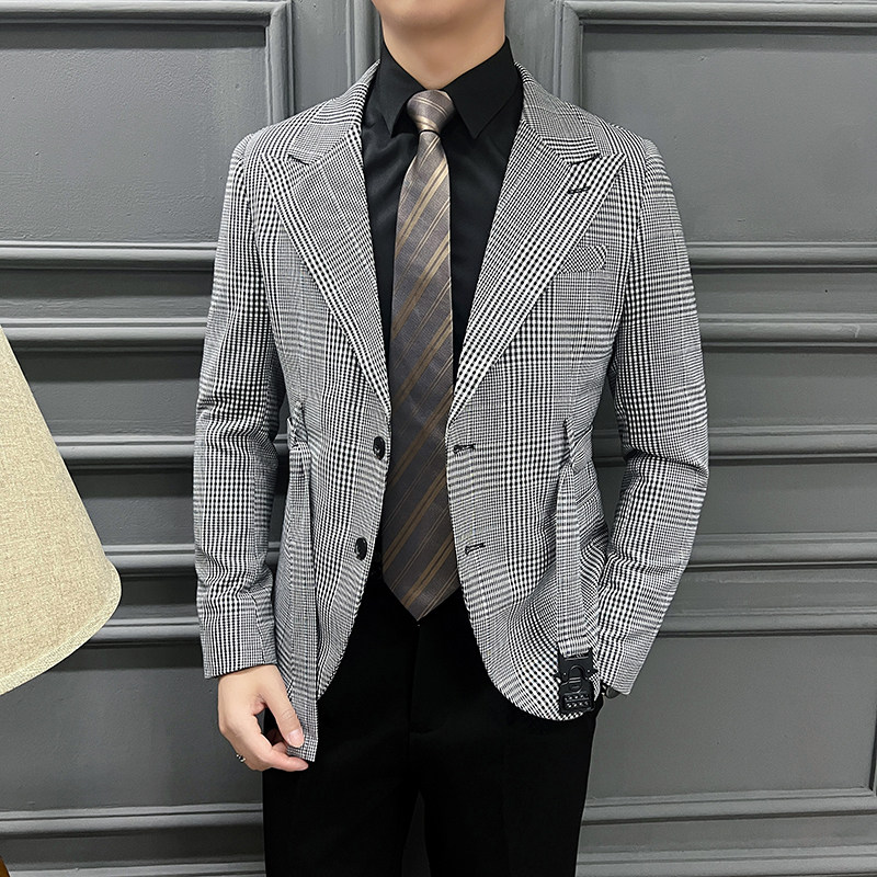 2025春装网红经典复古格子西装千鸟格小西服男士外套DX2209-P138,男装西服套装,星座197