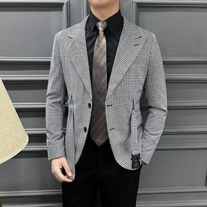 2025春装网红经典复古格子西装千鸟格小西服男士外套DX2209-P138图片