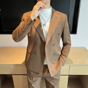 高品质   双排扣西装套装商务正装男二件套蓝色西服LJT5502-P230图片