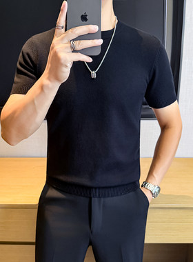 老钱风 莱赛尔 男士打底衫低领毛衣短袖T恤毛衣针织衫MYB1111-P40