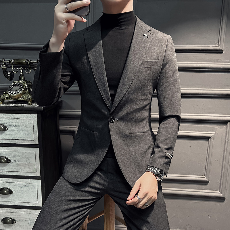 春季新款西服套装男士修身商务正装西装浅灰二件套LJT313-P215,男装西服,星座197