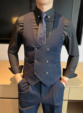 套装英伦蓝色马甲休闲双排扣马夹伴郎团服兄弟装MJT5502-P145