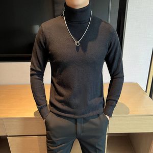 羊毛 高领长袖毛衣针织衫男士修身打底衫男长袖内搭灰色W6009-P57图片