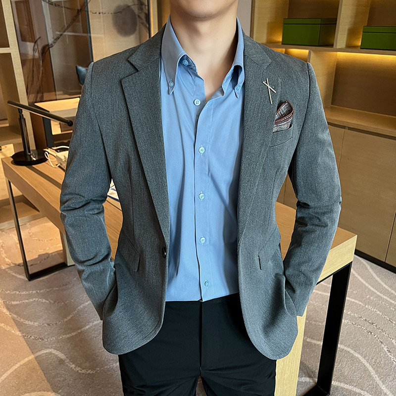 大码男士外套韩版潮流修身新郎西服通勤深灰单件西装DX2401-P115,男装西服套装,星座197