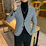 高品质红格子小西装个性潮流修身千鸟格外套A51-P155，男装西服套装，星座197