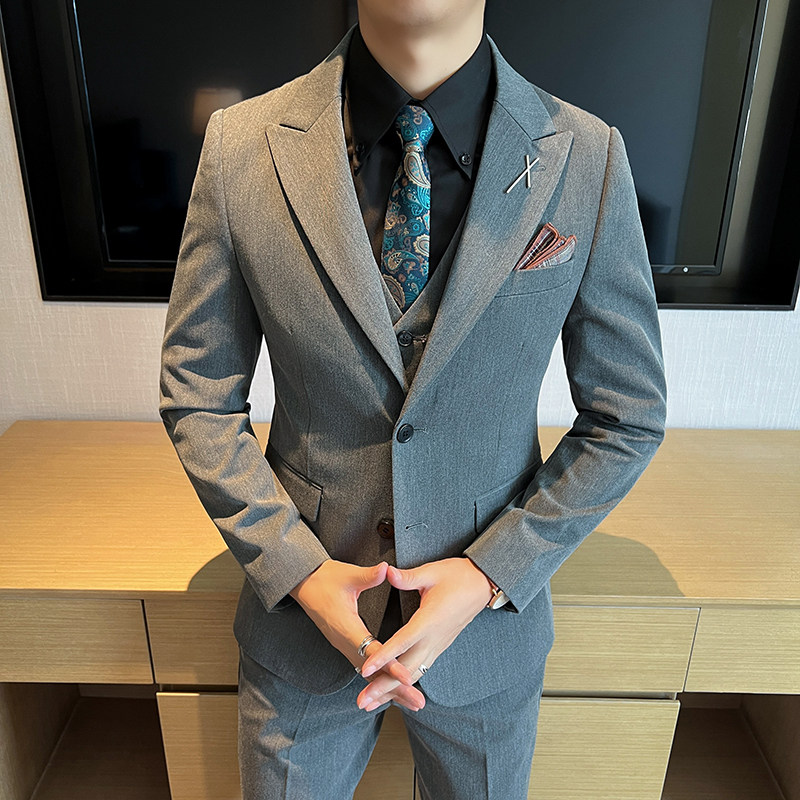新款高品质枪驳领大码男装结婚套装套装三件套正品SJT2403-P210,男装休闲套装,星座197
