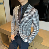 高品质红格子小西装个性潮流修身千鸟格外套A51-P155，男装西服套装，星座197