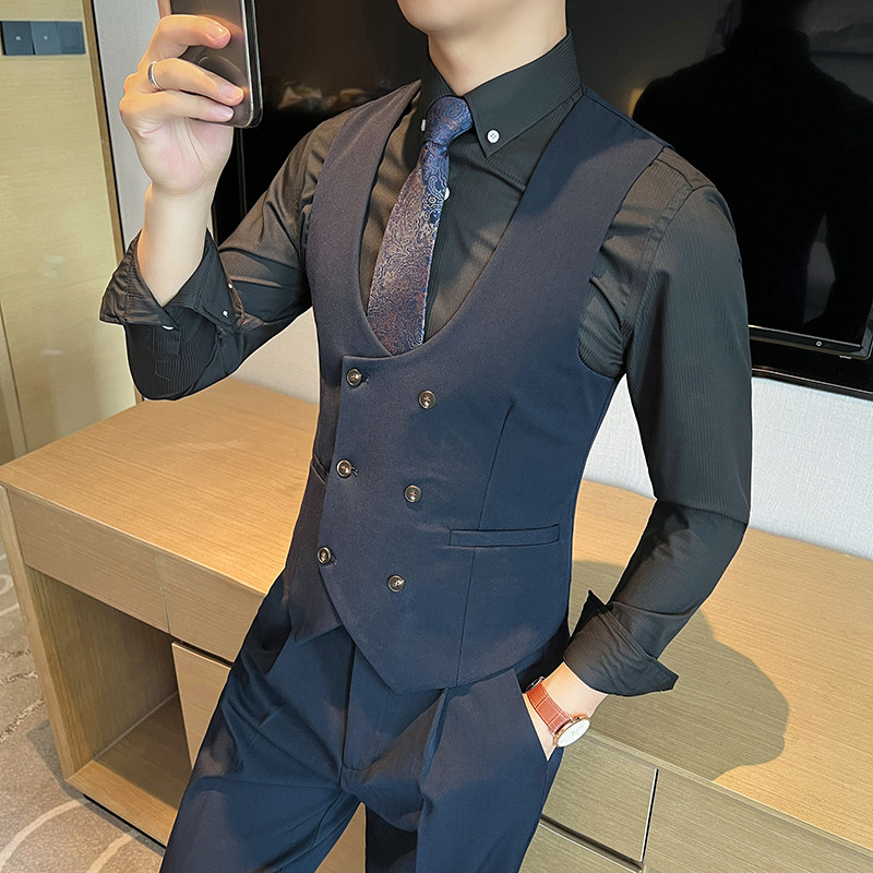 套装英伦蓝色马甲休闲双排扣马夹伴郎团服兄弟装MJT5502-P145,男装休闲套装,星座197