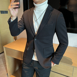 2025春秋新款华夫格西装男士格子西服黑色外套DX6613-P155，男装西服套装，星座197