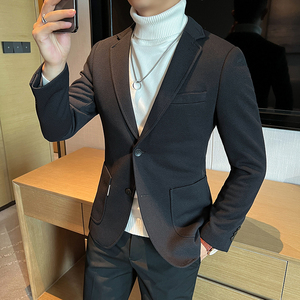2025春秋新款华夫格西装男士格子西服黑色外套DX6613-P155图片