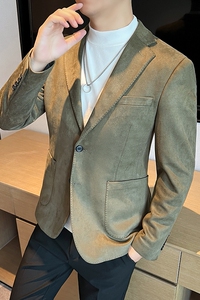 高品质麂皮绒西装外套男修身高级感西服男绿色单西男XZ5533-P155图片