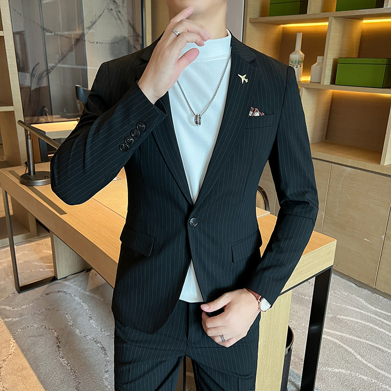 一粒扣西装男套装男士修身条纹西服正装新郎结婚礼服LJT6668-P205,男装西服套装,星座197