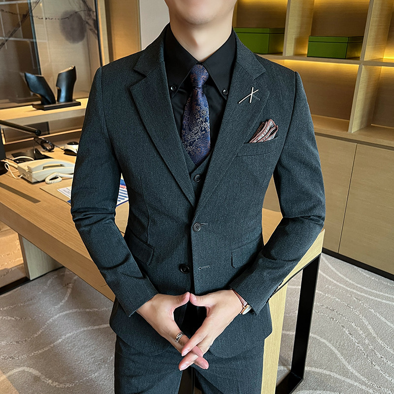 新款高品质大码男装结婚套装商务套装三件套黑色SJT2402-P210,男装休闲套装,星座197