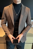 2025春秋新款华夫格西装男士格子西服咖啡色外套DX6613-P155，男装西服套装，星座197