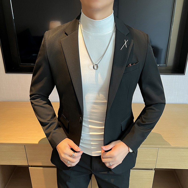 新款高品质修身大码一粒扣西装男套装深灰色二件套LJT2401-P170,男装西服套装,星座197
