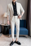 2025男士韩版修身九分裤中袖西装套装短袖西服潮LJT2205-P205，男装T恤，星座197
