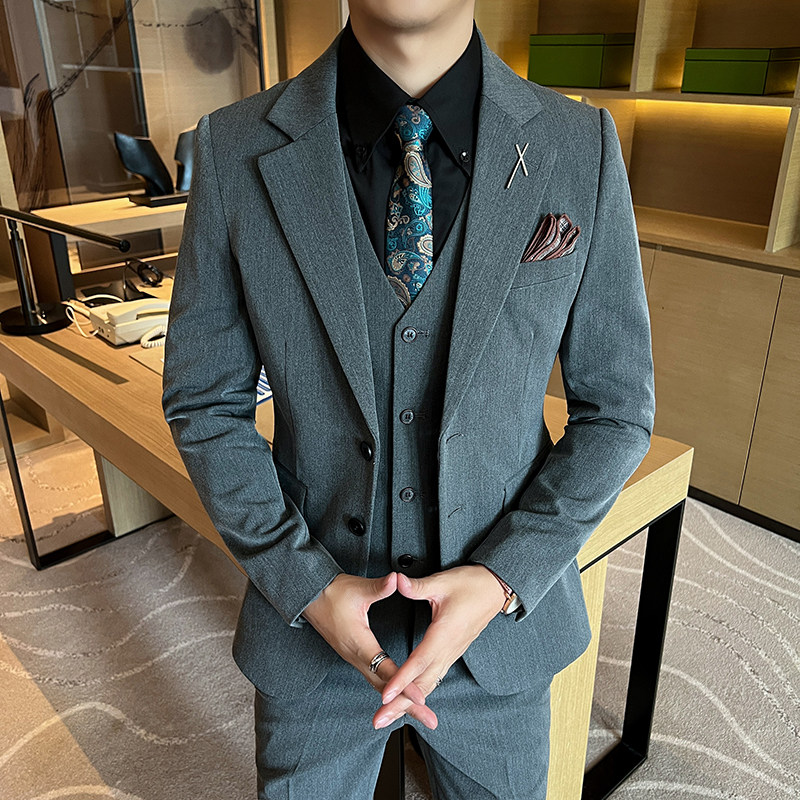 新款高品质大码男装结婚套装商务套装三件套深灰SJT2402-P210,男装休闲套装,星座197