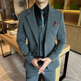 新款高品质大码男装结婚套装商务套装三件套深灰SJT2402-P210，男装休闲套装，星座197