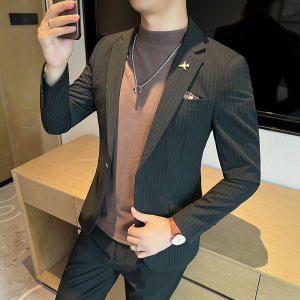 高品质 西装男士商务职业一粒扣条纹西服新郎礼服 DX6668-P140图片