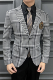2025春装热卖长期做胸章网红格子修身小西装男外套DX127-P155，男装西服套装，星座197