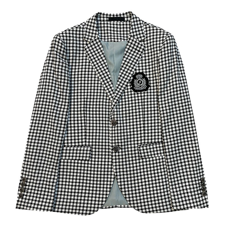 高品质新款潮流千鸟格休闲西服网红小西装胸章外套DX2207-P155,男装西服套装,星座197