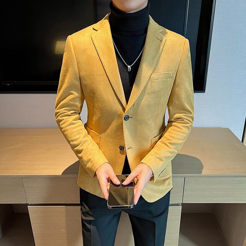 高品质麂皮绒西装外套男修身高级感西服男便服单西男XZ5533-P155图片