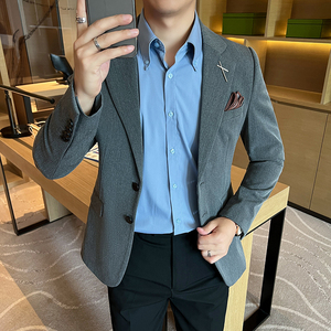 大码男士外套韩版二粒扣新郎西服通勤藏青色 单件西装DX2402-P115图片