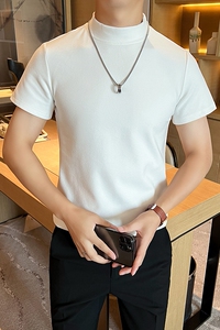 德绒双面绒男士修身短袖t恤圆领高级感弹力白色打底衫DT6619-P40图片