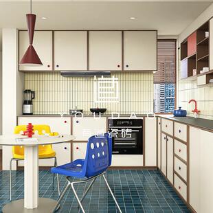 中古包豪斯厨房卫生间墙地砖油墨蓝色渐变手工砖奶油色马赛克瓷砖