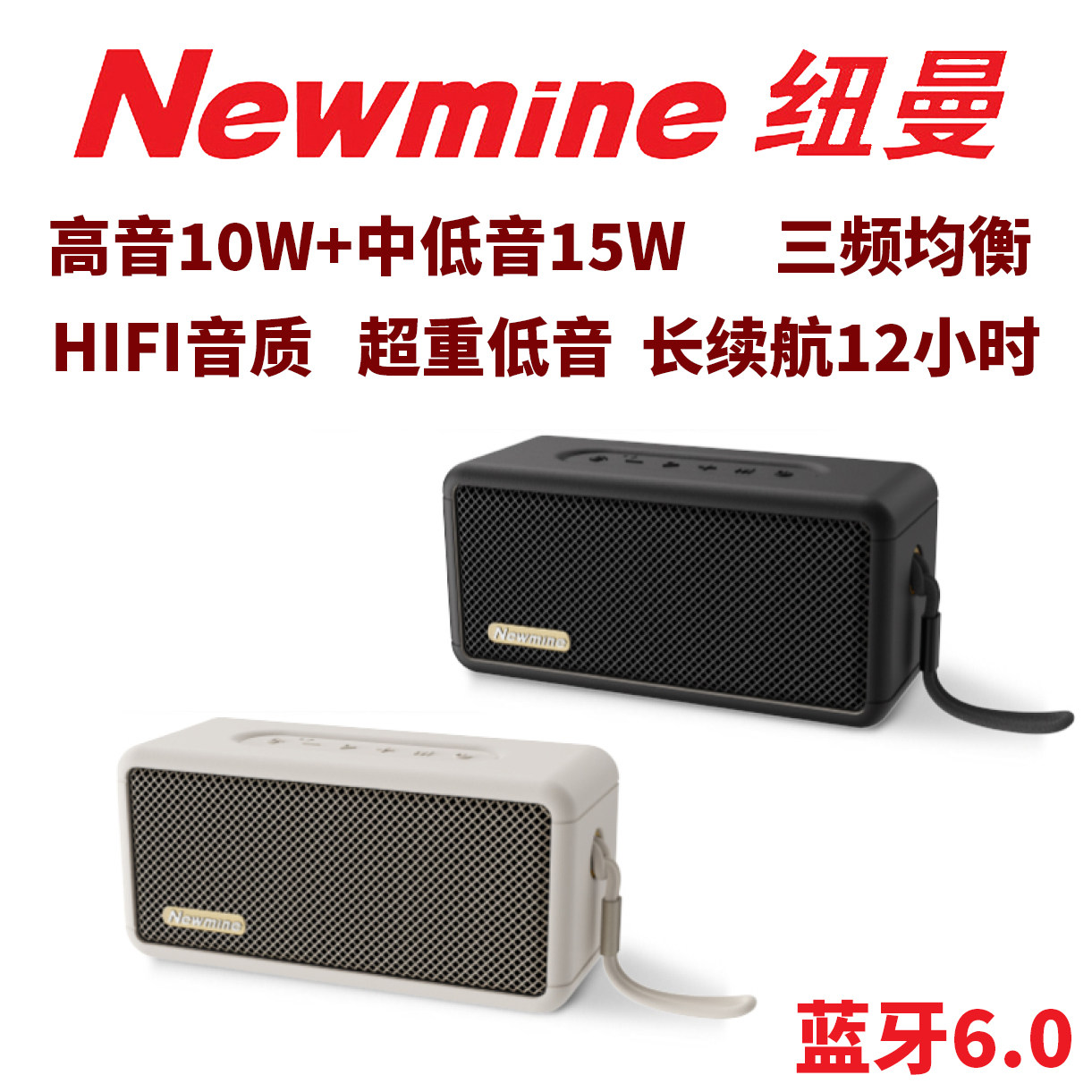 纽曼BT20大功率无线蓝牙6.0便携音箱插U盘插卡TWS无线串联重低音