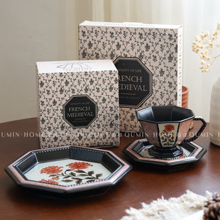 趣皿中古陶瓷咖啡杯碟套装精致法式小众下午茶马克杯拿铁拉花杯子