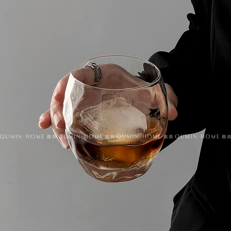 冰球创意小众设计云纹蛋形玻璃杯