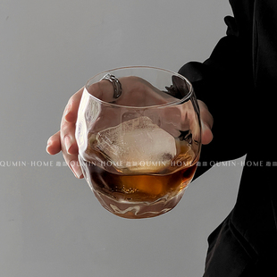 创意云纹蛋形矮水杯玻璃杯冰球小众设计威士忌酒杯咖啡杯果汁杯