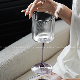 趣皿创意竖纹香槟杯玻璃杯高脚杯家用微醺葡萄酒杯香槟杯红酒杯子