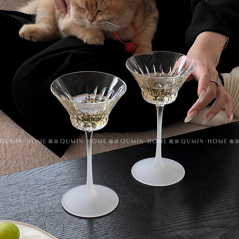 趣皿法式刻花高脚杯玻璃红酒杯轻奢葡萄酒杯高级感香槟杯起泡酒杯