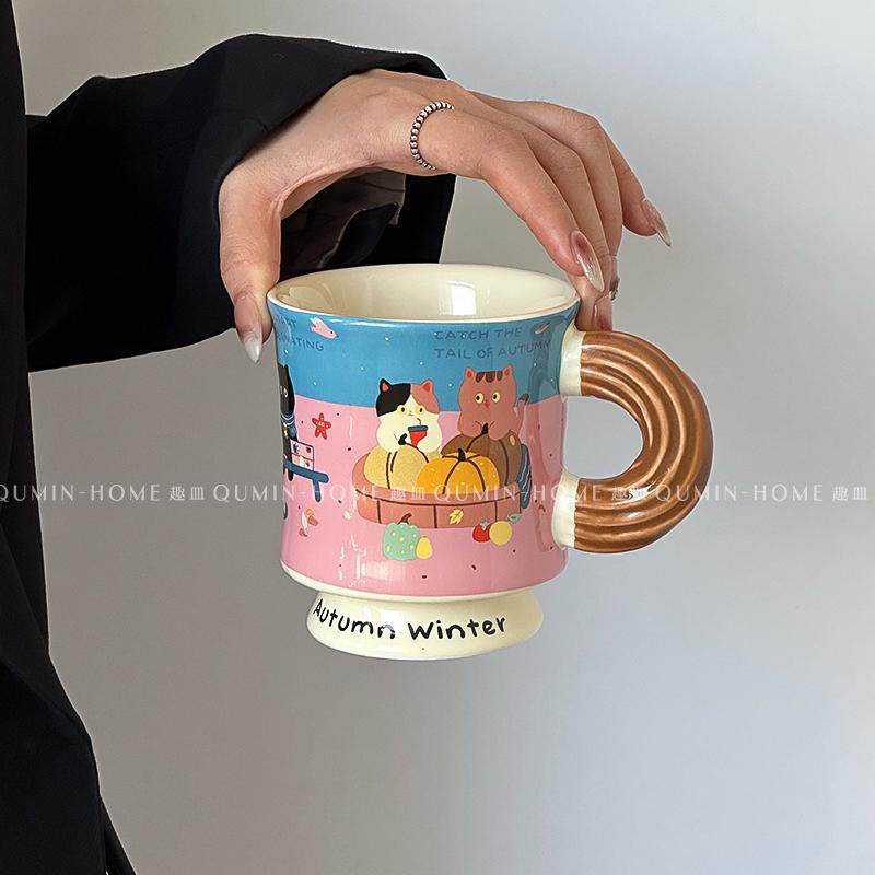 趣皿卡通马克杯可爱陶瓷杯家用办公室情侣水杯高颜值牛奶咖啡杯子