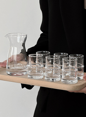 趣皿 新中式竹节玻璃白酒杯套装烈酒杯分酒器酒壶家用酒盅一口杯