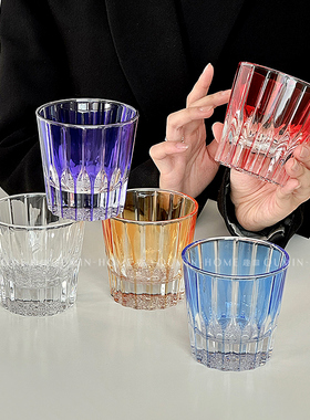 Qumin 日式水晶切子星芒杯玻璃杯家用酒吧轻奢高颜值威士忌酒杯