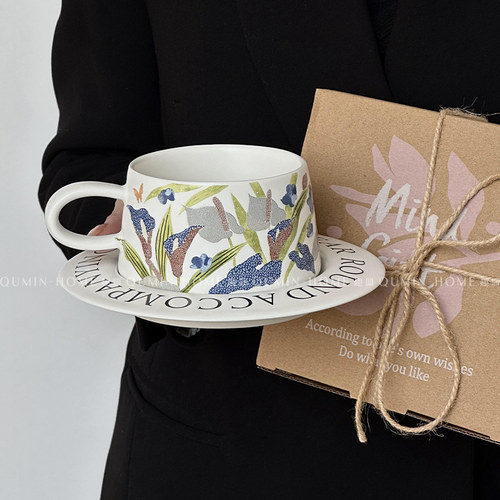 复古水彩油画手绘鹏游蝶梦咖啡杯