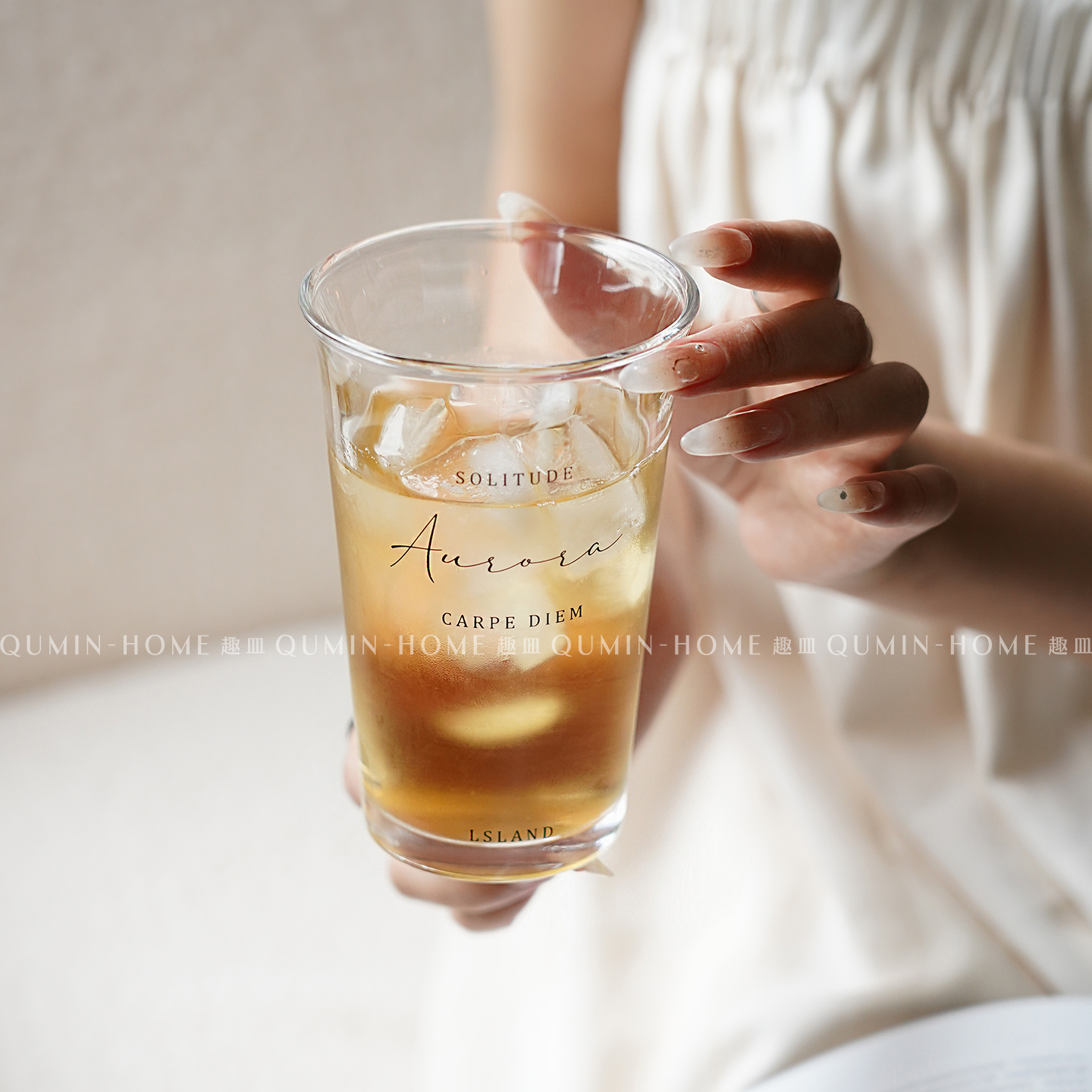 趣皿ins风轻奢玻璃杯家用办公室喝水杯子简约冷饮杯果汁杯咖啡杯
