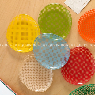 趣皿多巴胺鹅卵石餐盘迷你玻璃盘子甜品蛋糕盘彩色复古创意小碗盘