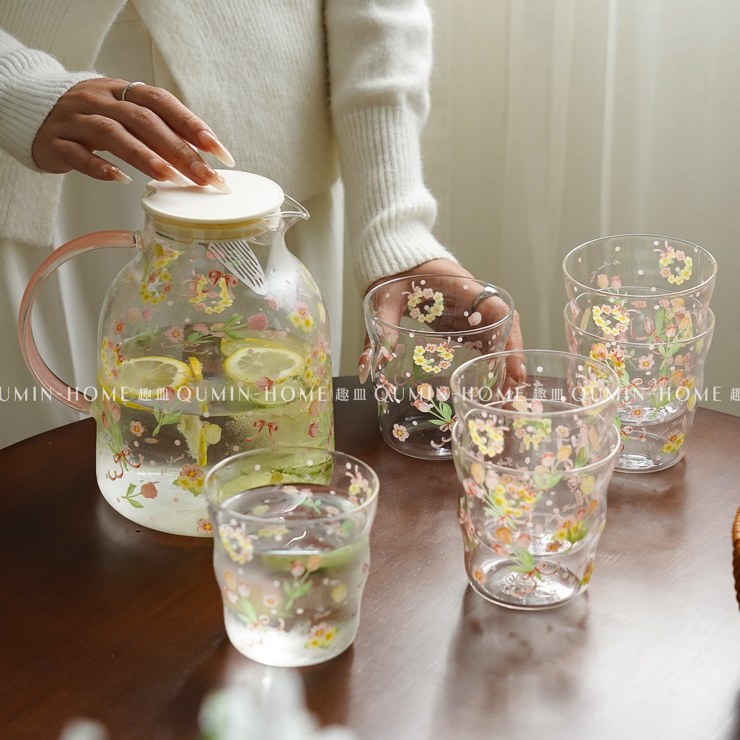 趣皿轻奢冷水壶家用办公室泡茶壶玻璃杯套装轻奢果汁壶冷饮壶套装
