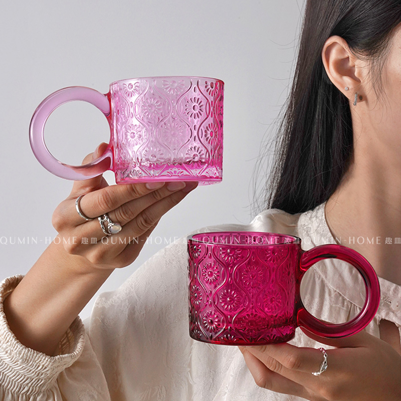 玻璃通用刻花复古圆环家用果汁杯