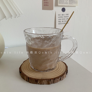 玻璃杯ins风家用把手冰川杯水杯杯子喝水咖啡早餐杯泡茶杯高级感