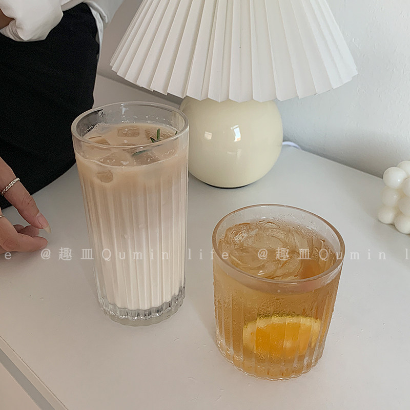 趣皿*ins风玻璃杯条纹茶杯牛奶杯拿铁咖啡水杯餐厅家用宿舍果汁杯,餐饮具,玻璃杯,淘宝优惠券,粉丝福利购,淘宝优惠卷