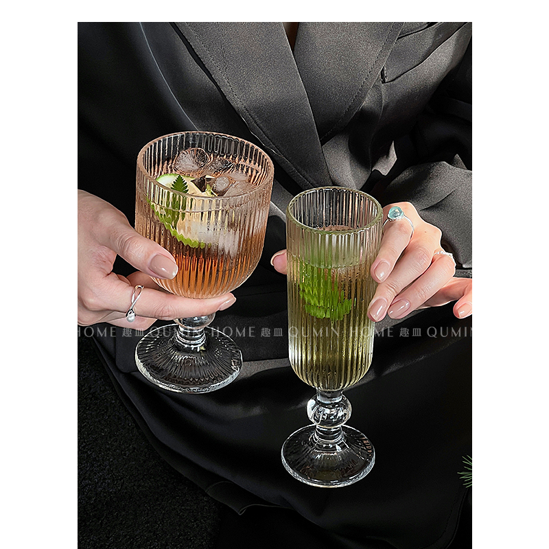 设计感竖条纹玻璃杯气泡水杯