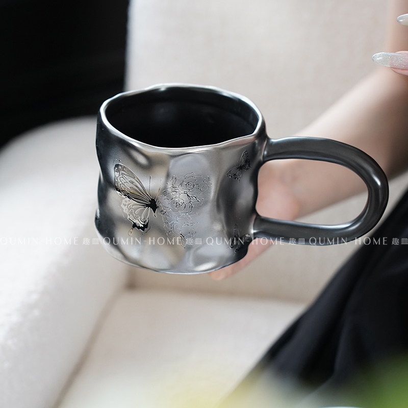 趣皿高级感陶瓷马克杯创意咖啡杯办公室喝水杯子复古牛奶杯早餐杯